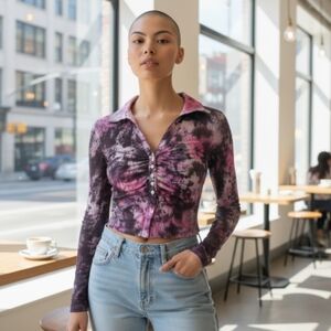 Urban Outfitters Pink and Black Tie-Dye Crop Top(5 For $20 Item)